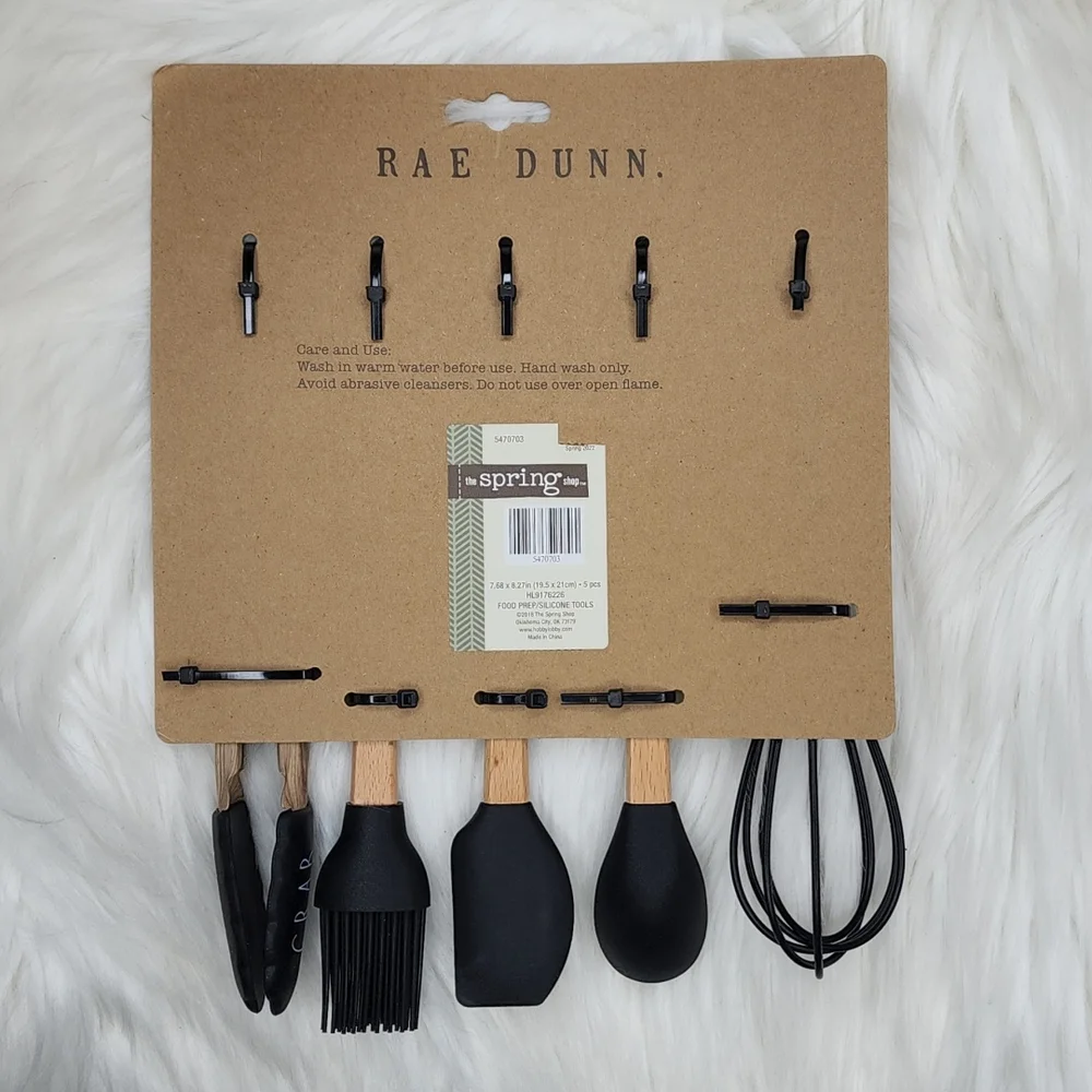 Rae Dunn 5 Piece Mini Kitchen Utensils Set Wood Black Silicone